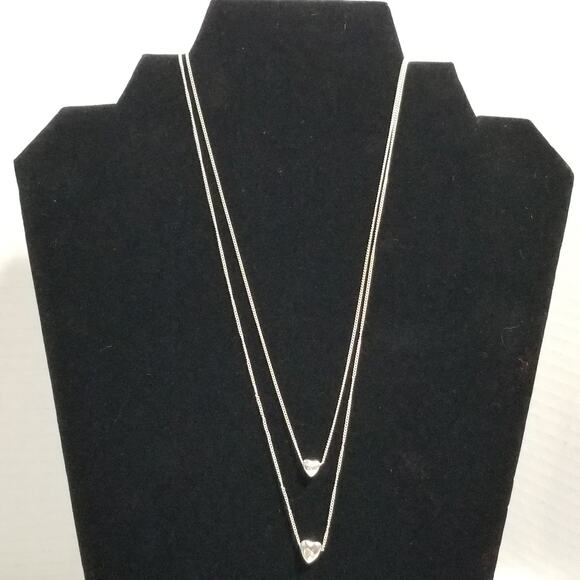 Lc 16" silver tone double strand two hearts 1.1354 - Picture 7 of 10